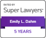 Badge identifying Mirador Law partner Emily Dahm selected by Super Lawyers for at least 5 years.