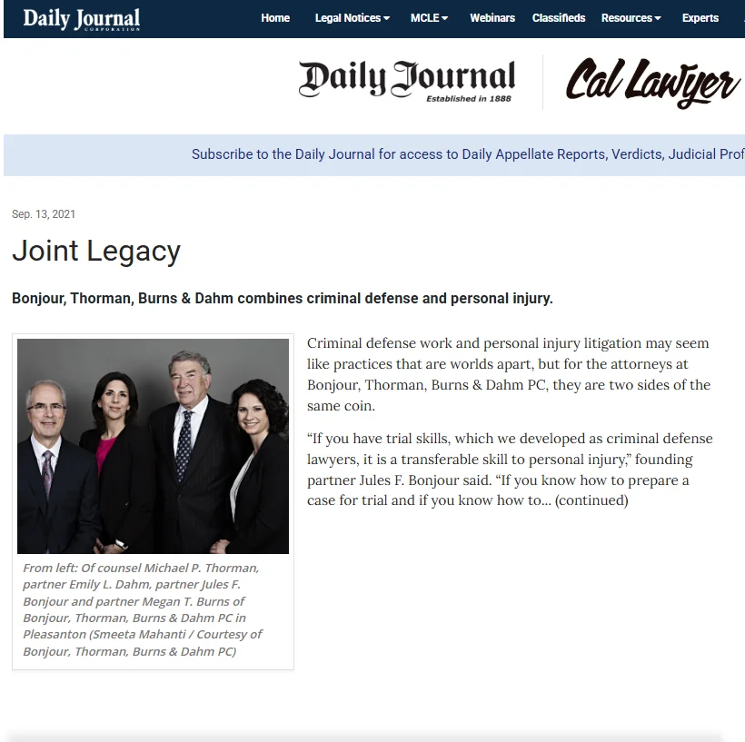 Megan Burns and Emily Dahm Named 2025 Top Plaintiff Lawyers by Daily Journal